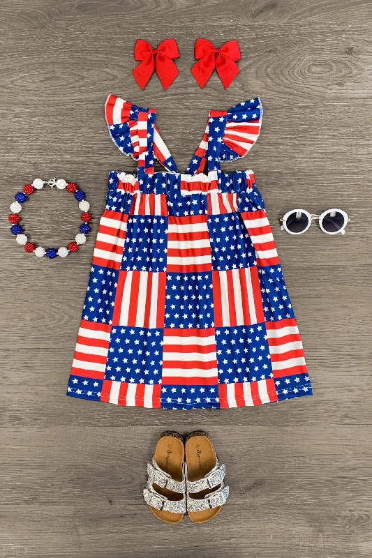 American Flag Ruffle Shoulder Dress