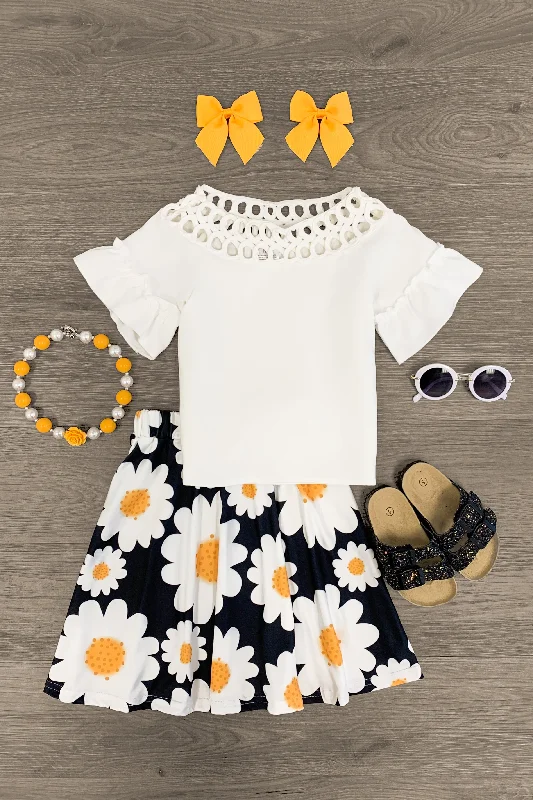 Black Daisy Skirt Set