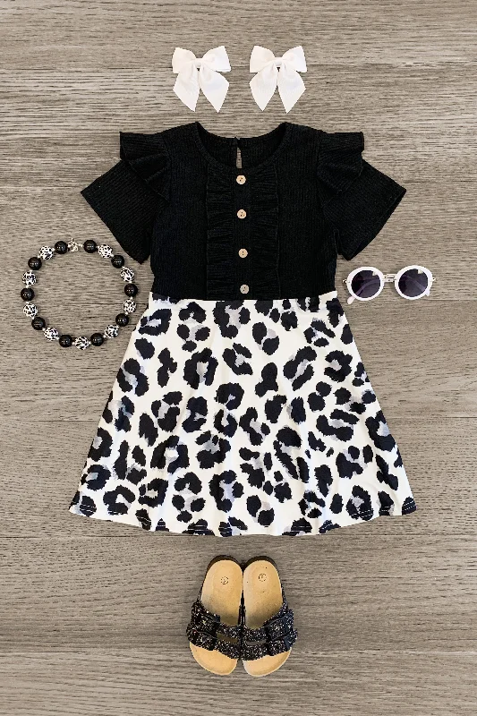 Black & White Leopard Ruffle Dress