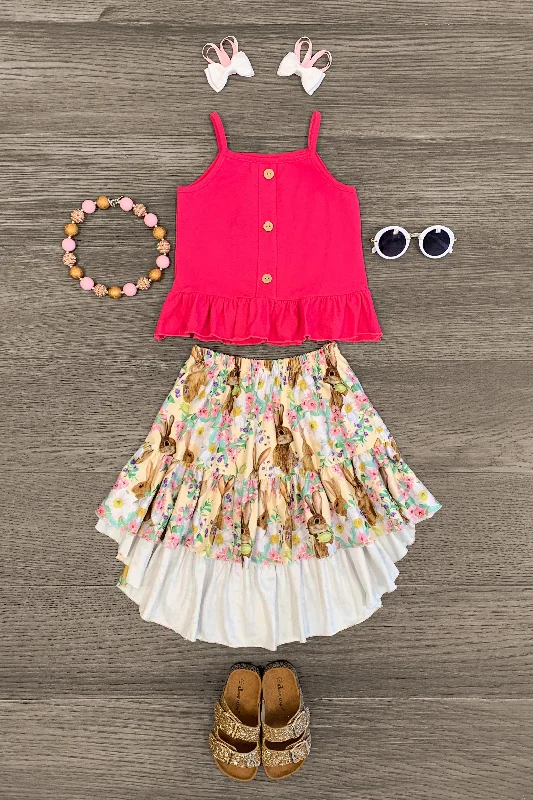 Bunny Floral Hi-Low Skirt Set