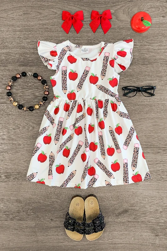 White Cheetah Pencils & Apple Dress