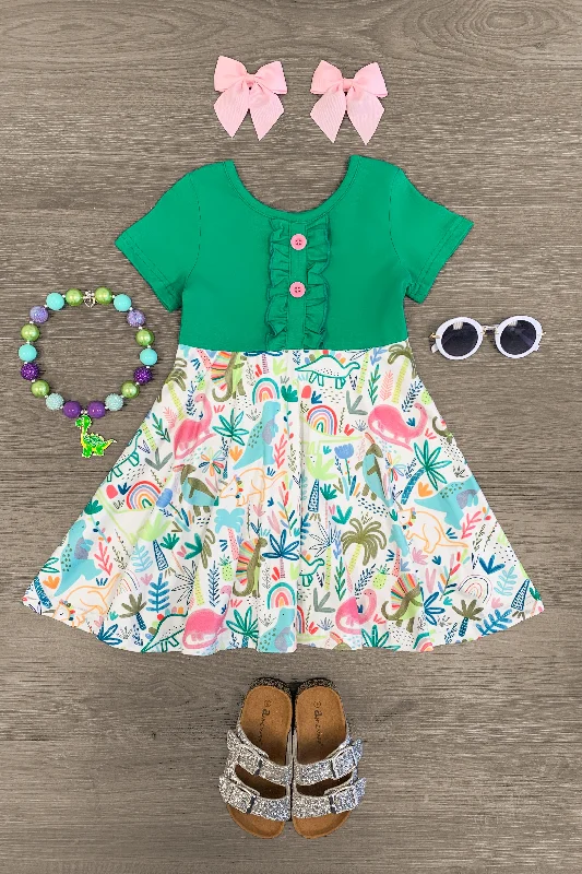 Colorful Green Dinosaur Fun Dress