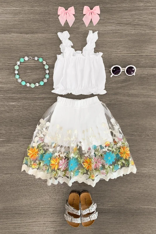 Cream Floral Skort Set