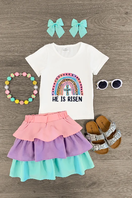 "He Is Risen" Pink, Purple, Mint Skirt Set