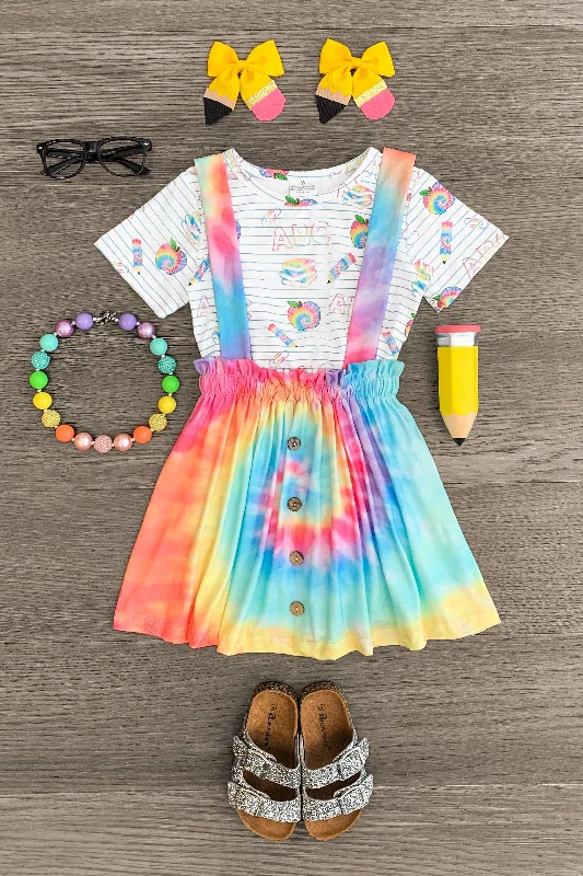 Notebook Tie Dye Suspender Skirt Set