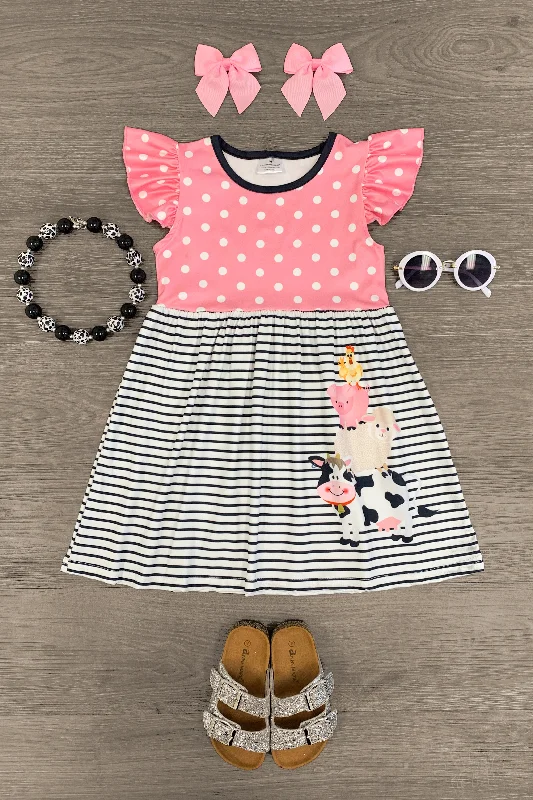 Pink Striped Barn Yard Friends Dress