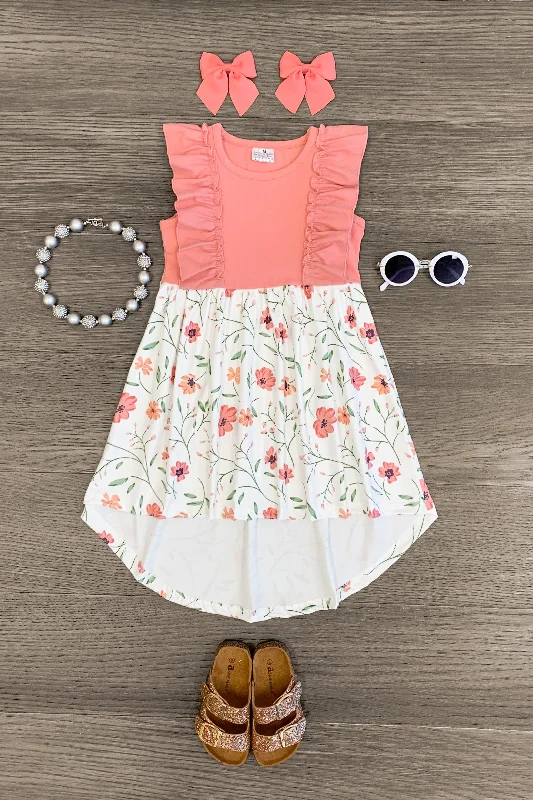 Pink & White Floral High-Low Dress