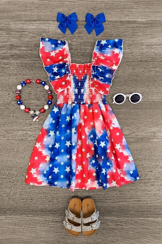 Patriotic Stars Ruffle Sleeve Dress