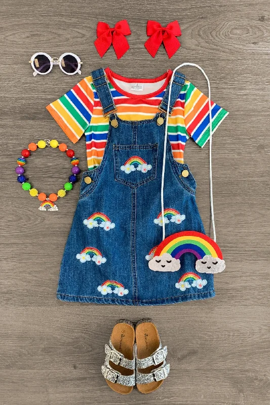 Rainbow Stripe Overall Dress Set