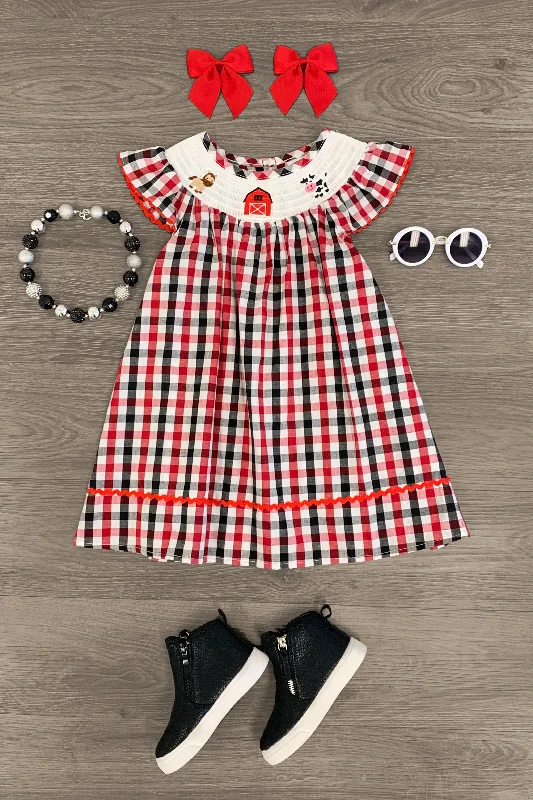 Black & Red Plaid Farm Animal Dress