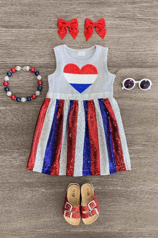 Red White & Blue Sequin Heart Dress