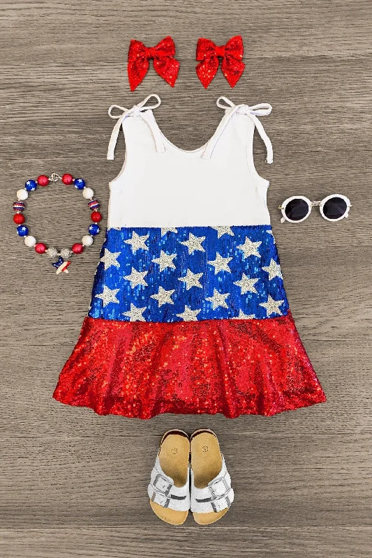 Sequins Stars & Stripes Tie Tank Dress