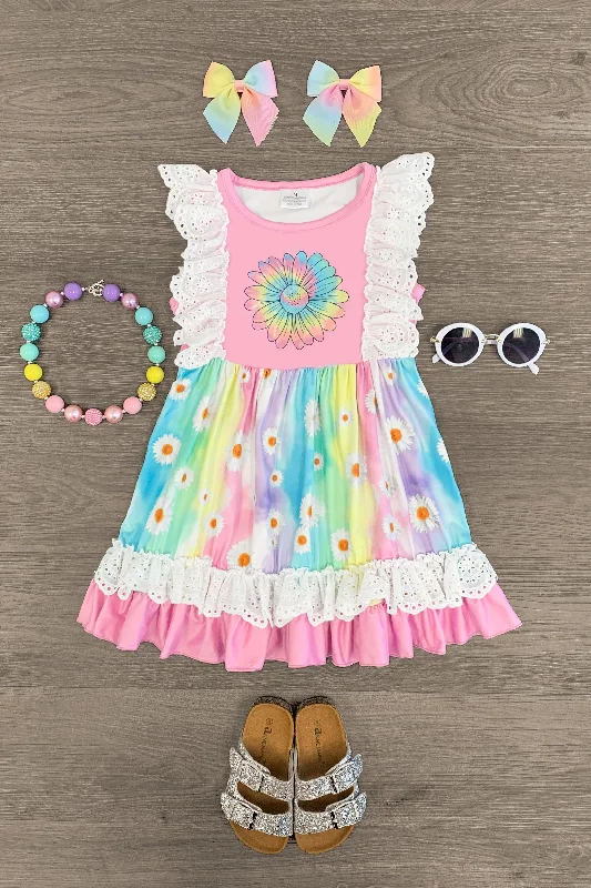 Pastel Sunflower Lace Ruffle Dress