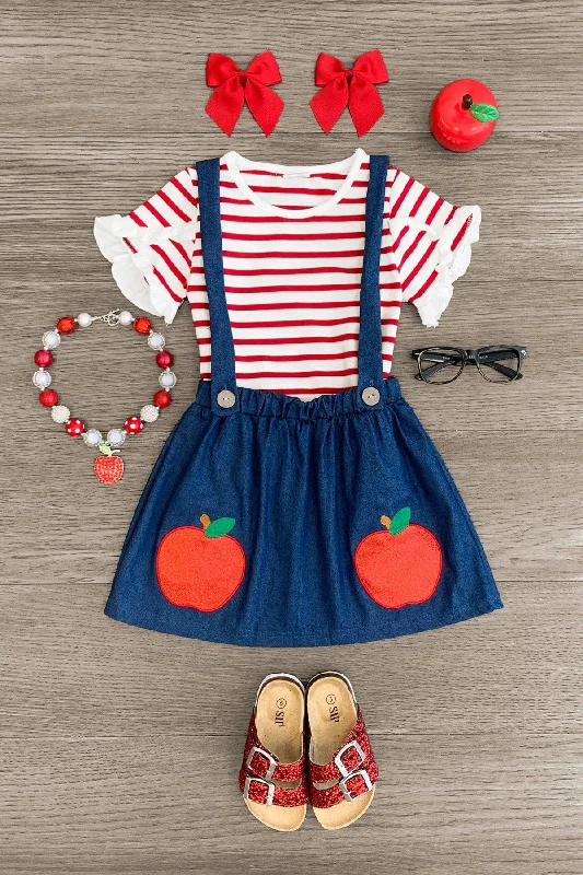 Glitter Apple Suspender Skirt Set