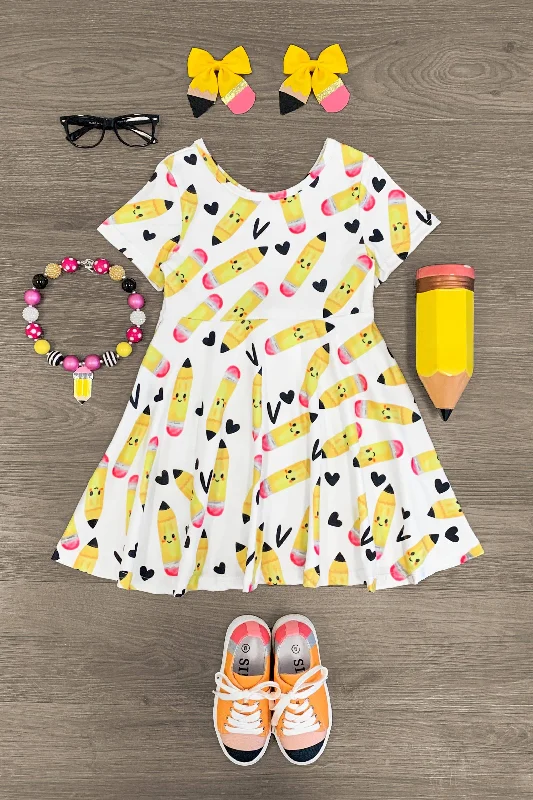 White Happy Pencil Heart Dress