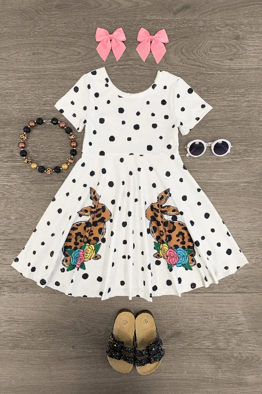 White Polka Dot Cheetah Bunny Dress