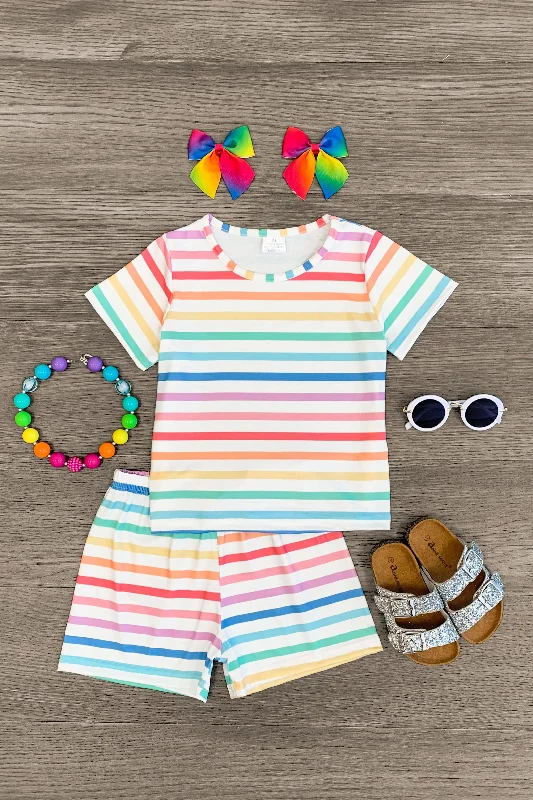 White Rainbow Striped Pajamas