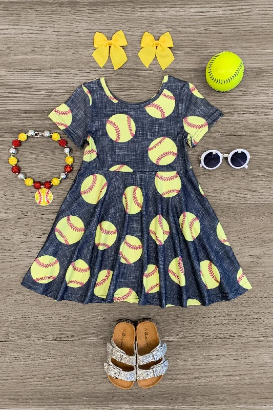 Yellow & Dark Grey Softball Dress