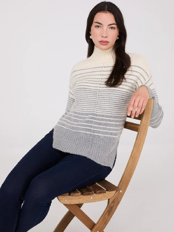 Striped Mock Neck High-Low Sweater