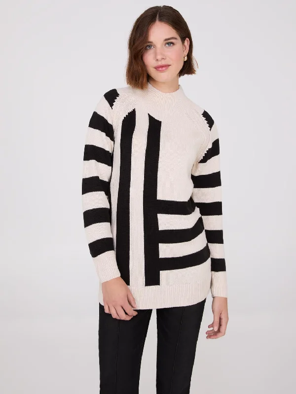 Striped Mock Neck Raglan Sleeve Sweater