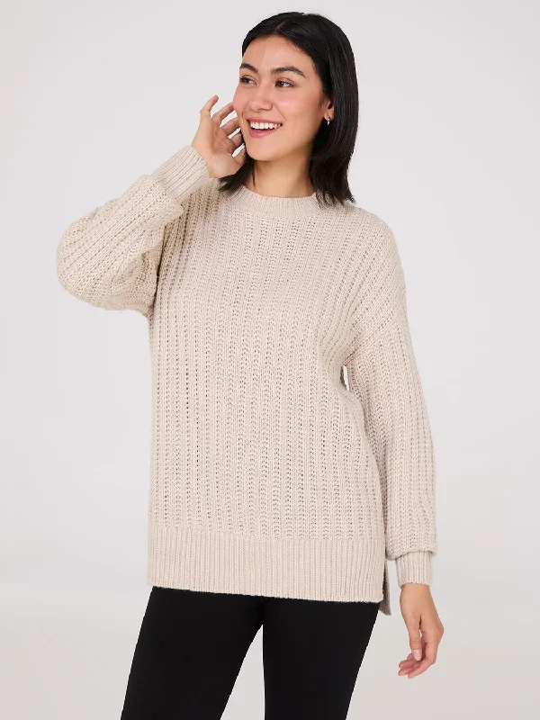 Shaker-Stitch High-Low Sweater