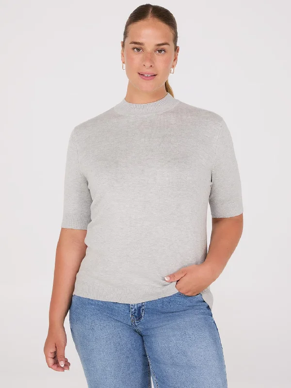 Mock Neck Elbow Sleeve Top