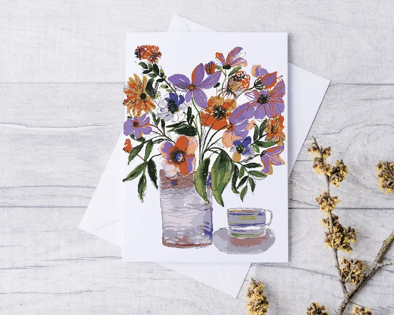 All Purple Vase and Floral Greeting Card