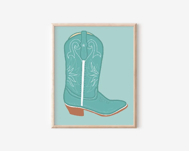 Blue Cowgirl Boot Art Print