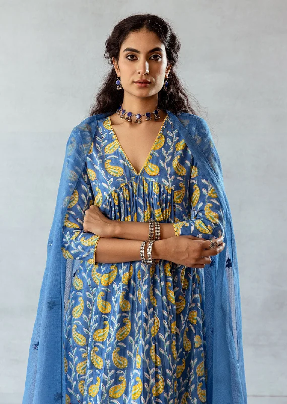 Blue Cross Gather Anarkali Suit Set