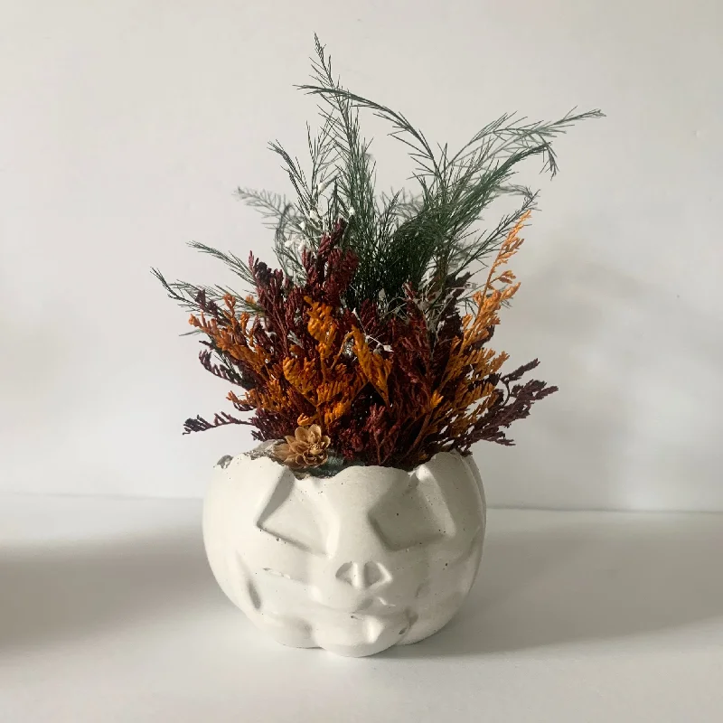 Concrete Pumpkin with Dried Floral Bouquet