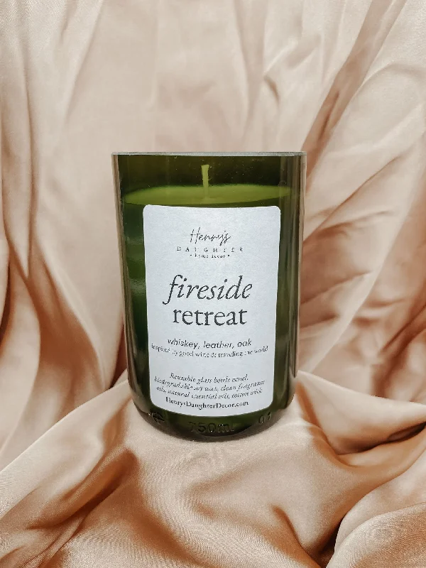 Fireside Retreat - Leather & Oak - Wine Bottle Soy Candle