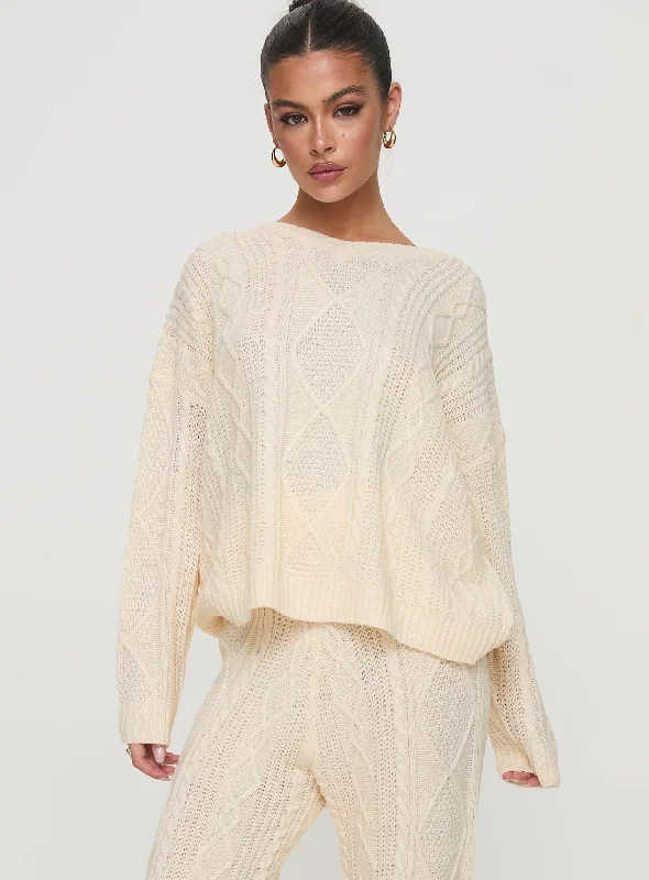 Homey Cable V Neck Sweater Cream