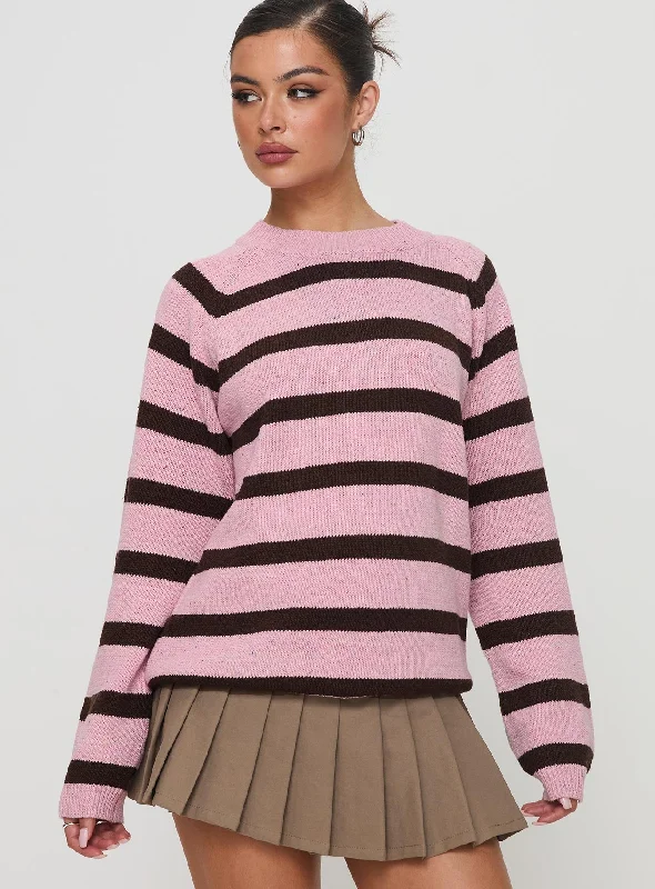 Jacquette Knit Sweater Pink / Brown