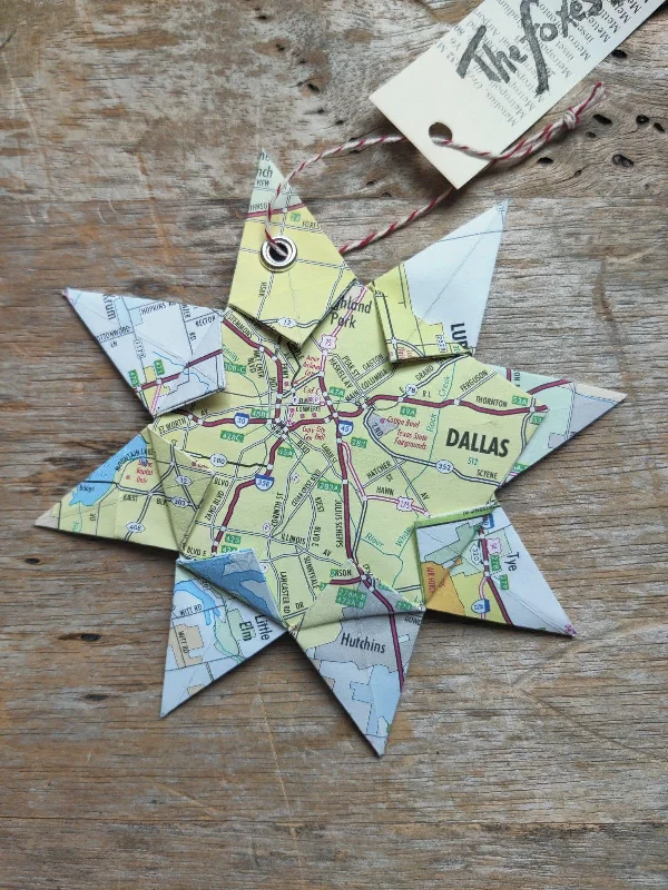 Upcycle Origami Map Ornament - Dallas, Tx