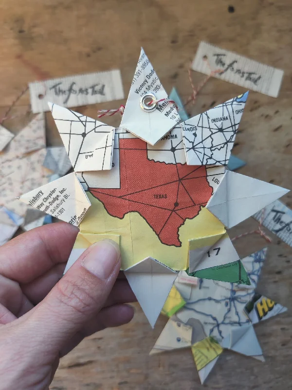 Upcycle Origami Map Ornament - Texas