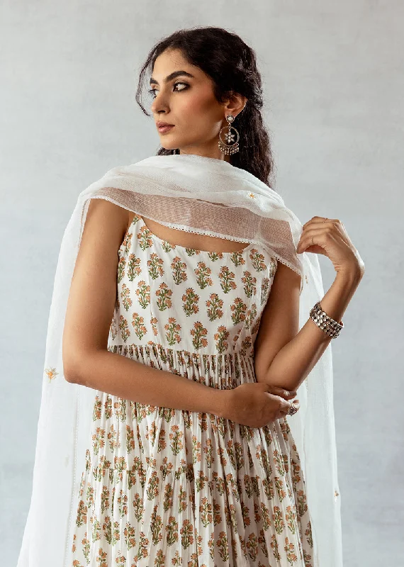 White Strappy Tiered Anarkali Set