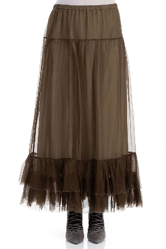 Ruffled Silver Sage Silk Chiffon Skirt