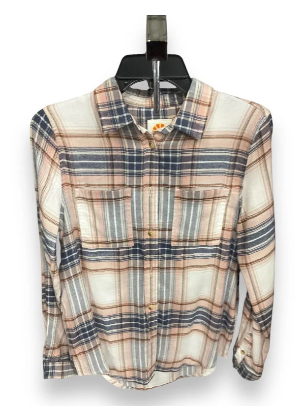 Blouse Long Sleeve By C And C In Plaid Pattern, Size: S