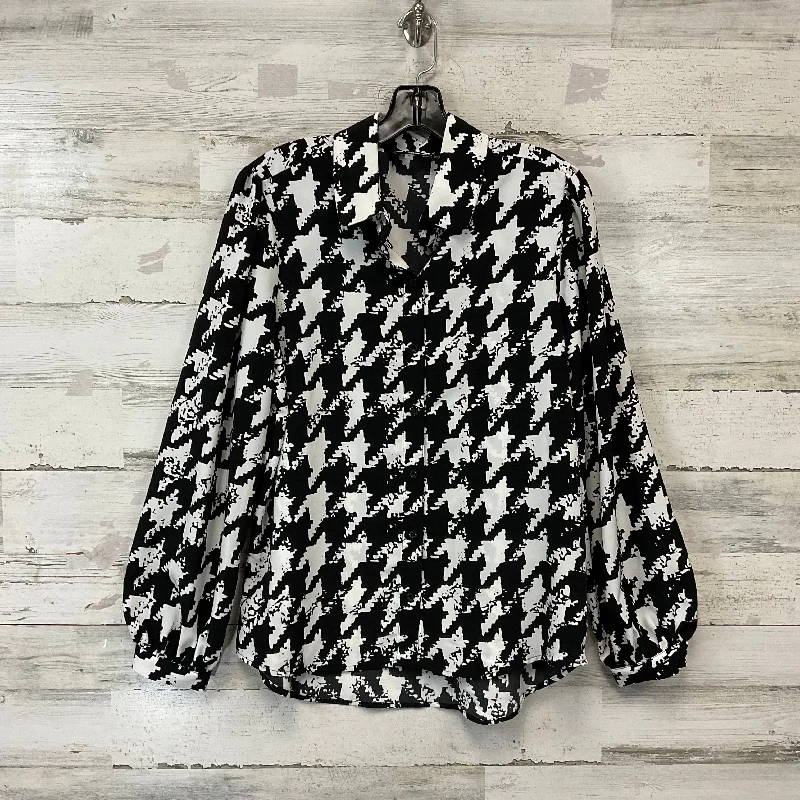 Blouse Long Sleeve By Karl Lagerfeld In Black & White, Size: M