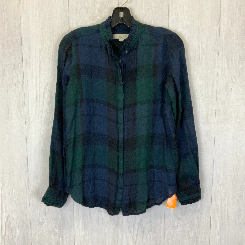 Blouse Long Sleeve By Loft In Blue Green, Size: Xs