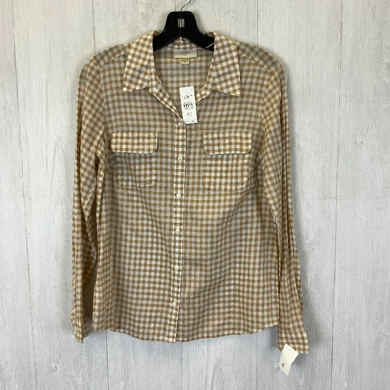 Blouse Long Sleeve By Loft In Brown & Cream, Size: Xs