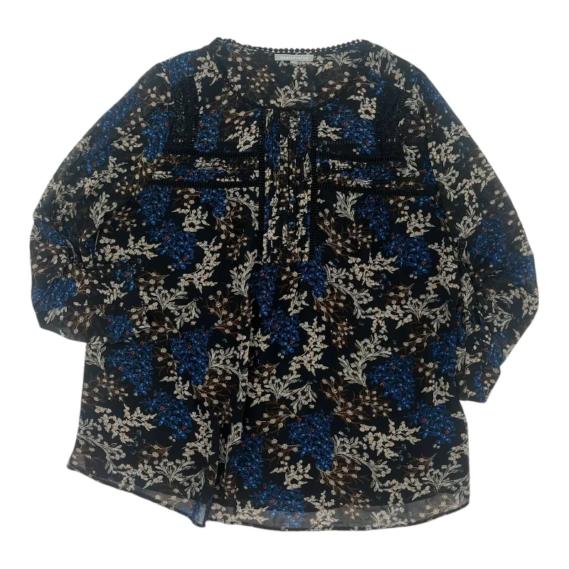 BLOUSE LS by DANIEL RAINN In BLACK & BLUE, Size: 2X