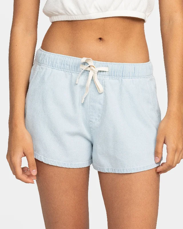 Go To The Beach Mid-Rise Denim Shorts - Bleached Blue