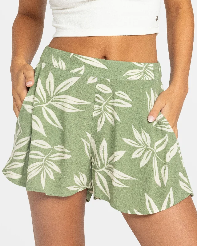 Midnight Avenue Elastic Waist Shorts - Oil Green Leavin