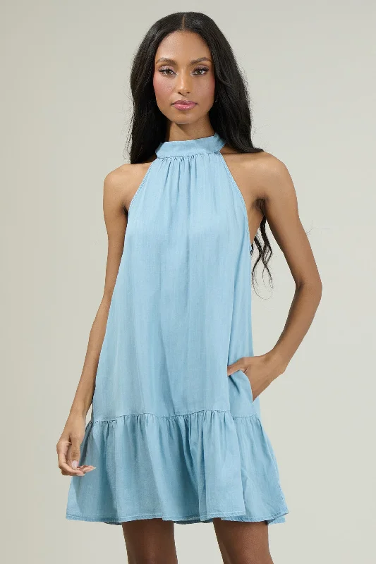 Laly Chambray Mini Ruffle Dress