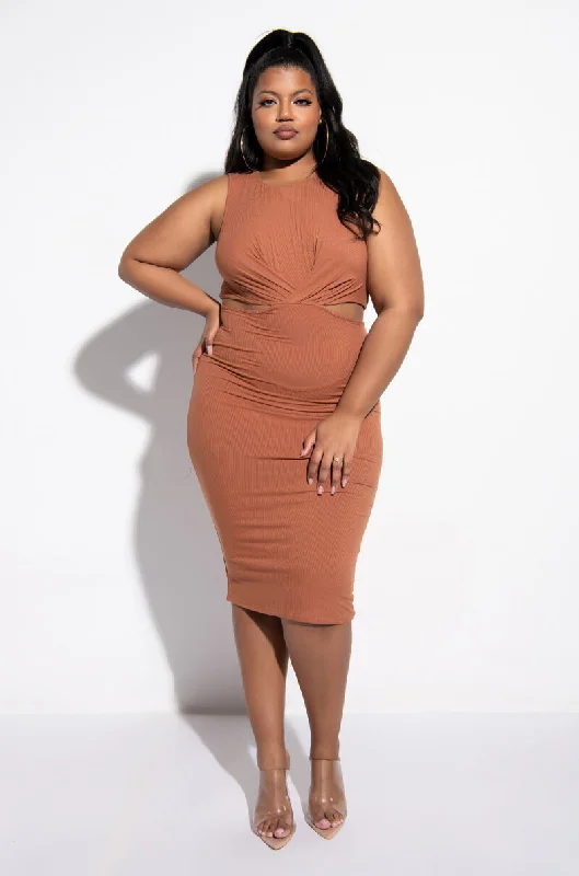 PLUS GOOD INTENTIONS MIDI DRESS WITH WAIST CUTOUTS