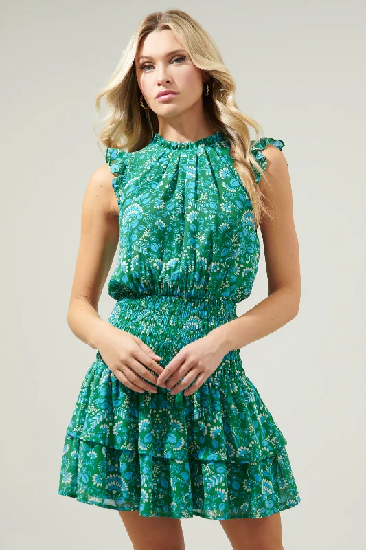 Rainier Paisley Trolly Smocked Mini Dress