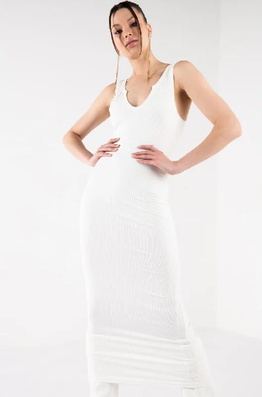 SMOOTHED OUT RIBBED DOUBLE LAYER MIDI DRESS