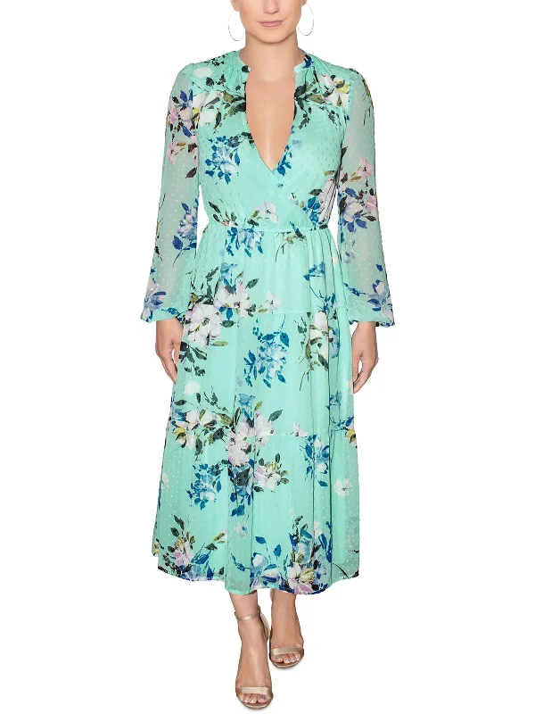 Womens Floral Midi Midi Dress