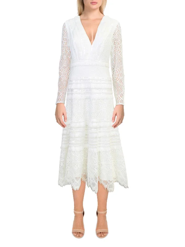 Womens Lace Fringe Midi Dress